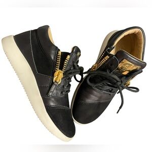 Giuseppe Zanotti Black and Gold Mid-Top Sneakers